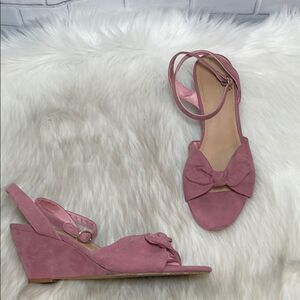LOFT Dusty Rose Suede Ankle Strap Wedges Sz 9